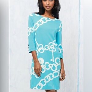 Lilly Pulitzer Jonah Shorely Locks & Chains Ponte Tunic Dress Blue White EUC L